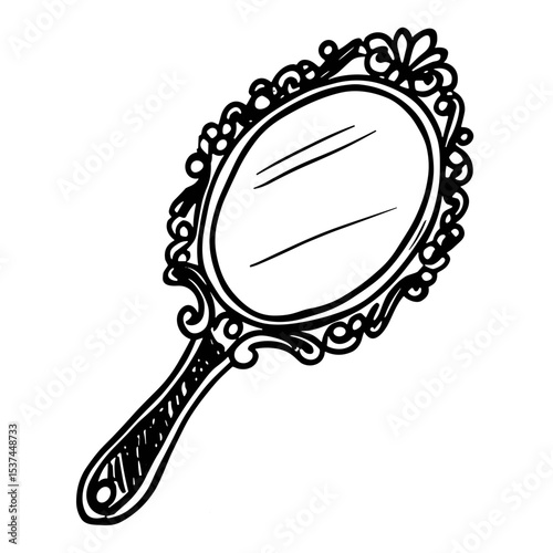 Hand-drawn sketch vector decorative hand mirror icon for beauty and vanity