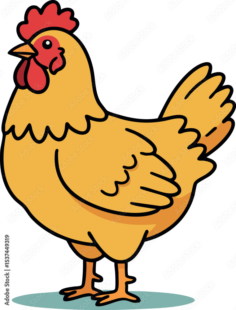 Fototapeta premium Chicken Vector Illustration with Yellow Body and Red Comb in Standing Pose 
