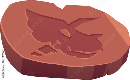 Rune rock with dinosaur scull old trace vector icon, archeologic fossil dig, ancient rune stone or clay, Paleontology