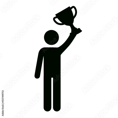 very simple flat and single minimalist Stick Figure Holding a Trophy Silhouettes