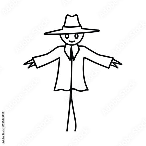 Detailed illustration of a scarecrow in a field perfect for autumnal designs and halloween themes