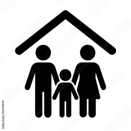 very simple flat and single minimalist Family Under a House Roof Silhouettes