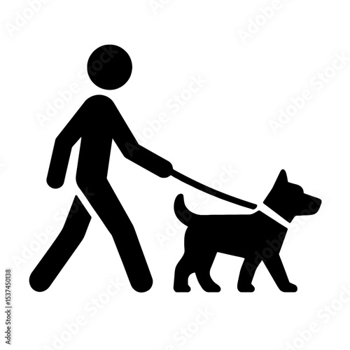 very simple flat and single minimalist Stick Figure Walking Dog Silhouettes