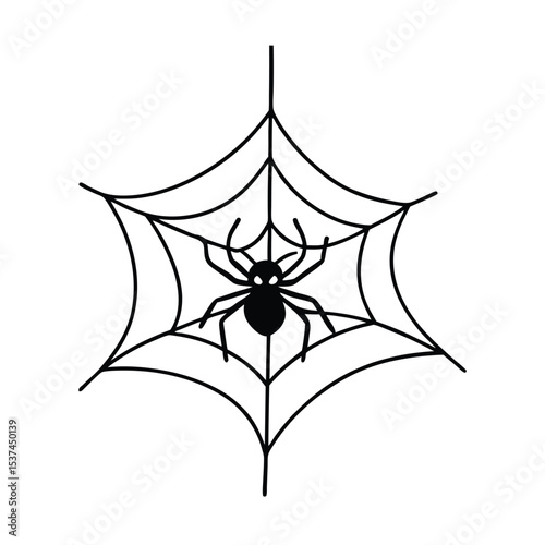 Detailed illustration of a spider hanging from its intricate web showcasing realistic textures and fine details