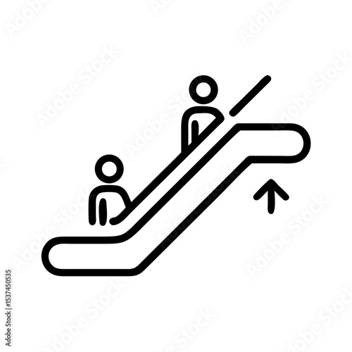 Airport escalator with travelers going up. Modern airport infrastructure with passengers using moving stairs.  Airport escalator design for travel brochures and infographics.