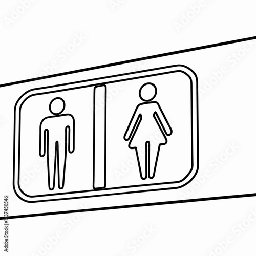 Restroom sign for airport with male and female symbols. Simple restroom signage for public facilities guidance. Clear airport restroom indicator for easy navigation.