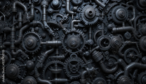 Wallpaper Mural Intricate arrangement of mechanical gears, pipes, and industrial components, creating a complex, dark, and detailed background. Torontodigital.ca