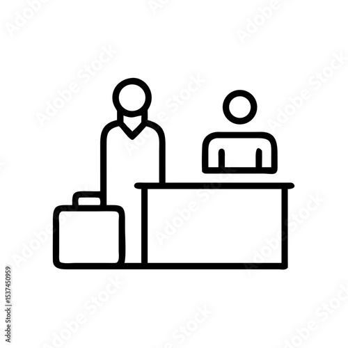 Airport check-in counter with passenger and staff.  Passenger checking baggage at airport counter.  Efficient airport check-in process for seamless travel experience.