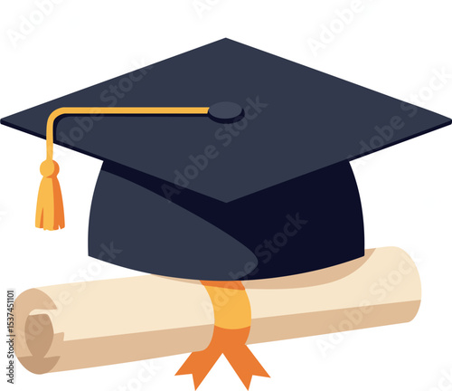 Graduation cap with diploma scroll symbolizing academic achievement and success in education 