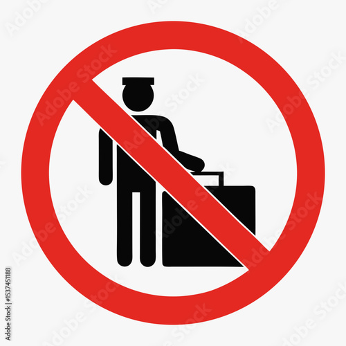 Prohibited luggage inspection. Customs officer inspecting baggage is not allowed. Sign indicates forbidden baggage check. This image is perfect for creating warning signs and security alerts.