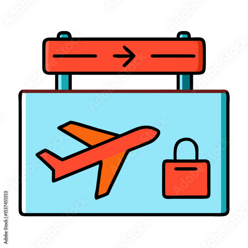 Airport departure gate signage with airplane and luggage icon.  Clear airport departure gate information for passengers.  Modern airport departure gate design for wayfinding and passenger guidance.
