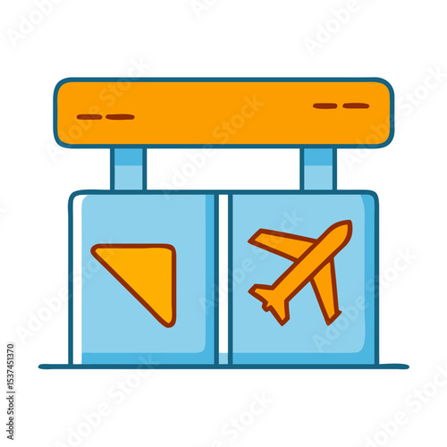Airport departure gate signage with plane and direction symbols. Clear and informative airport departure gates signage design ensures smooth passenger flow.