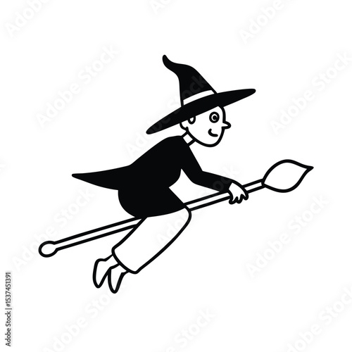 Silhouette of a witch flying on a broomstick at night halloween illustration magical fantasy art vector design