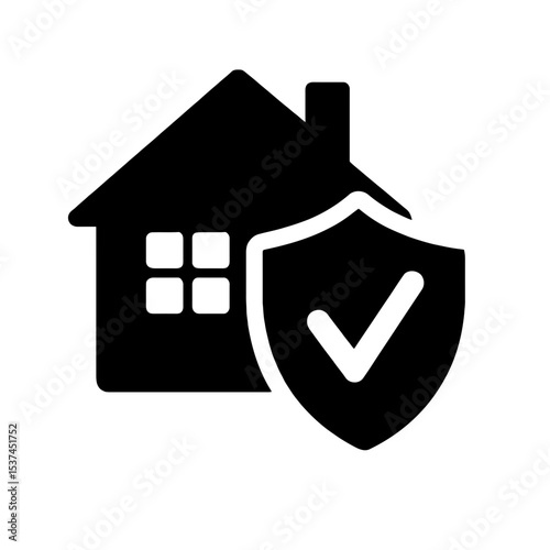 very simple flat and single minimalist Home Insurance Protection Shield House Silhouettes