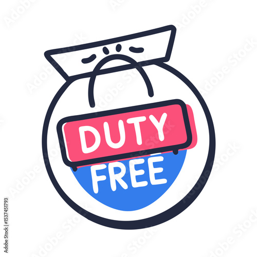 Duty free shopping symbol illustration. Simple duty free icon design perfect for travel brochures and airport signage. This duty free emblem is ideal for advertising and promotion of tax free goods.
