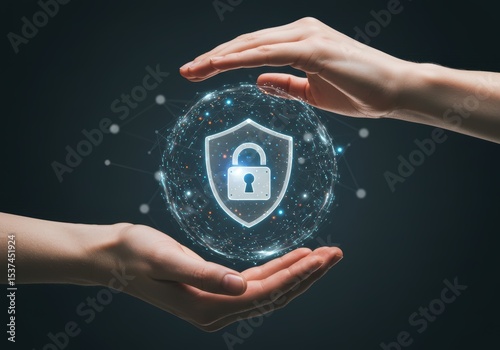 Hands Forming a Crystalline Shield for Cybersecurity and Data Protection This represents cybersecurity, data protection, and safety