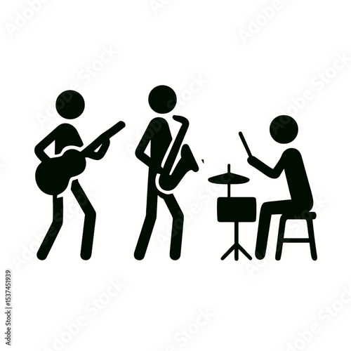 very simple flat and single minimalist Stick Figures Playing Instruments Silhouettes