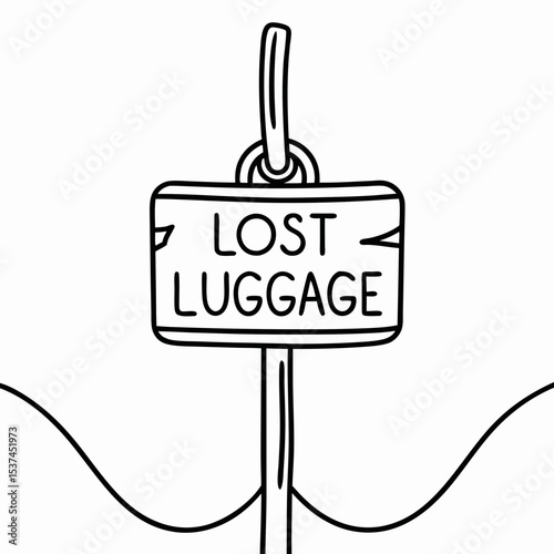 Lost luggage sign illustration. Simple lost luggage sign hanging on wooden post.  Clear lost luggage sign for airport information. This lost luggage sign is perfect for travel blogs or website design.