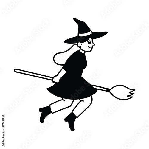 Witch on a broom flying silhouettes halloween clipart vector illustration