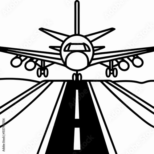 Airplane taxiing on runway preparing for takeoff. Plane taxiing on runway towards camera. This image shows plane taxiing on runway perfect for travel brochures and aviation websites.