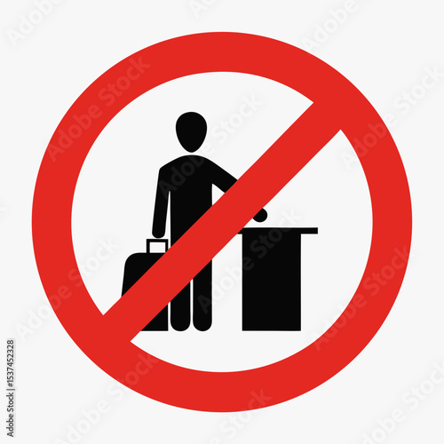 No entry sign at passport control. Prohibited access to passport control area.  Forbidden sign for airport terminal indicates restricted area. This no entry sign is perfect for travel blogs,
