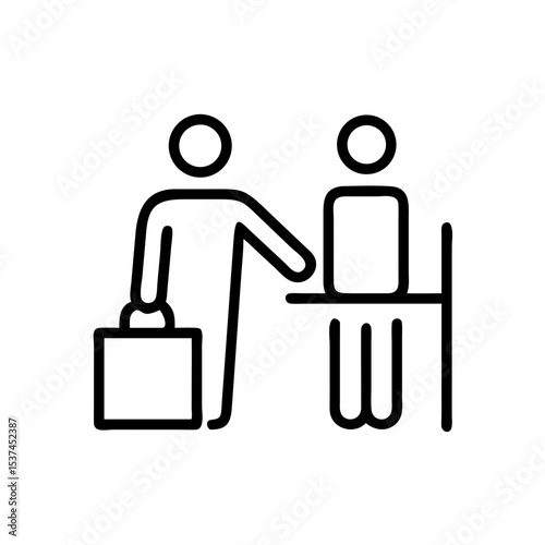 Traveler at passport control showing documents to officer. Airport traveler presents passport and boarding pass for verification.  Passport control process for international travel.