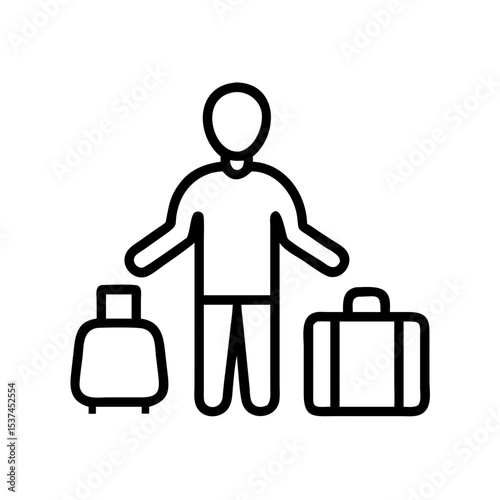 Traveler with luggage at airport customs. Person waits for baggage check.  Passenger with multiple bags at customs control. Image useful for travel agencies, tourism brochures, and airport websites.