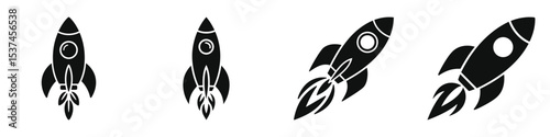 Rocket with leaf flames (green innovation), Eco-Tech Green Startups, Three Rocket Silhouettes Depicting Launch