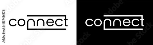 Connect Logo design. Modern wordmark connect with technology elements logo design. In black and white version vector illustration.