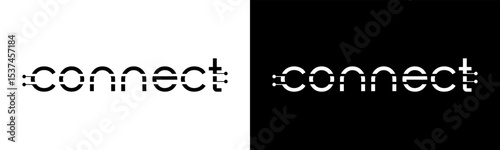 Connect Logo design. Modern wordmark connect with technology elements logo design. In black and white version vector illustration.