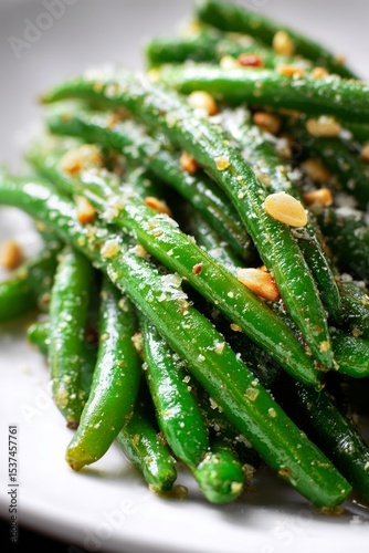Fresh Green Beans With Nuts and Seasoning Prepared for Serving at a Kitchen T...