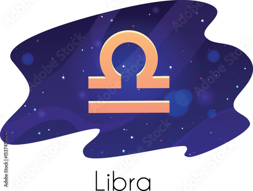 Libra zodiac sign on starry sky, horoscope astrological symbol on space vector flat illustration in decorative frame