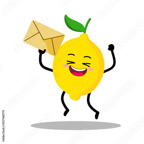 Cute Hand Drawn Lemon holding an envelope