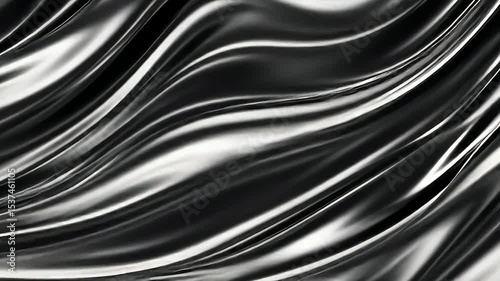 Abstract animation of flowing, dark liquid or metal, creating hypnotic, rhythmic waves and reflections, symbolizing fluidity, movement, and transition