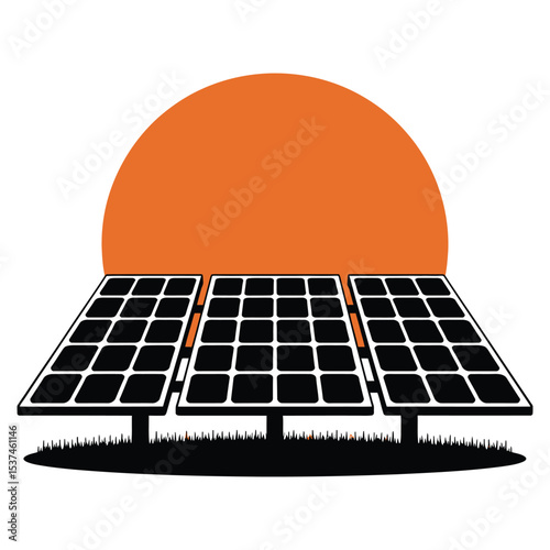 Simple black and white solar panel system illustration