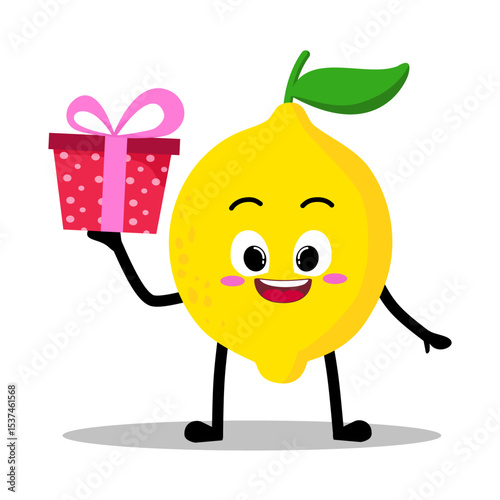 Cute Hand Drawn Lemon giving present