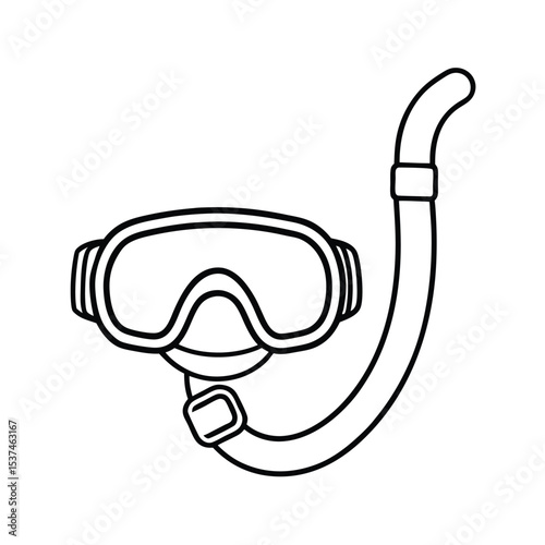 Snorkel tube paired with mask prepared for ocean exploration on white background Line art