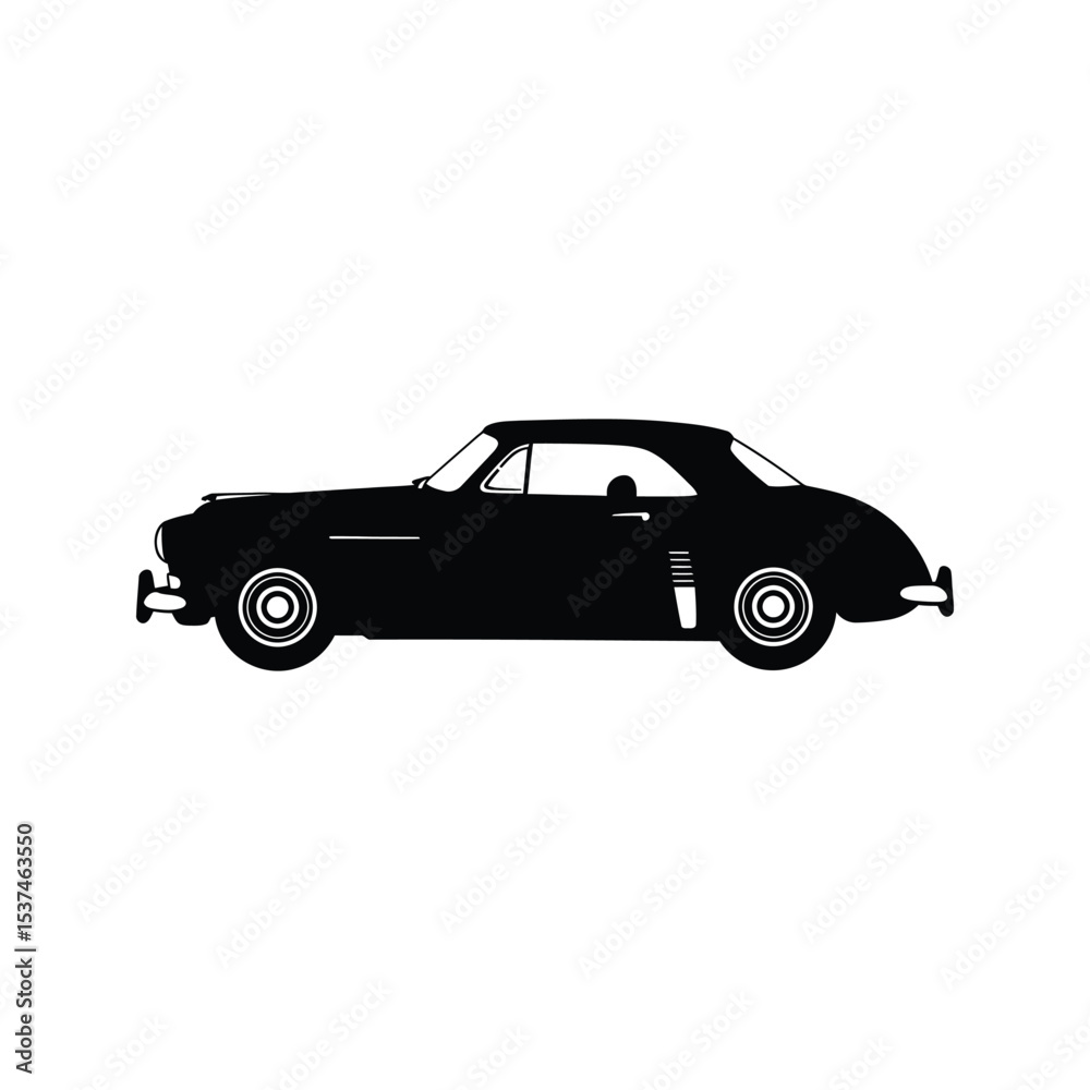 Fototapeta premium Classic Car Silhouette Vintage Coupe Black and White Vector Illustration Retro Automobile Graphic
