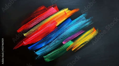 Color strokes on a black background close-up. Abstract background.