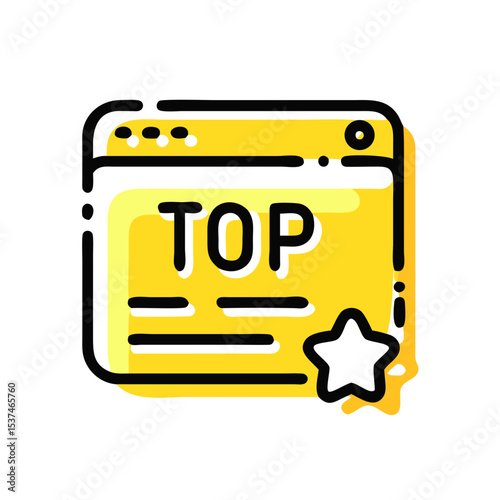 Top rated blog post icon, yellow colors, isolated object on white background, copy space