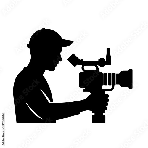 Videographer holding camera while filming silhouette representation for Photographer's Day  