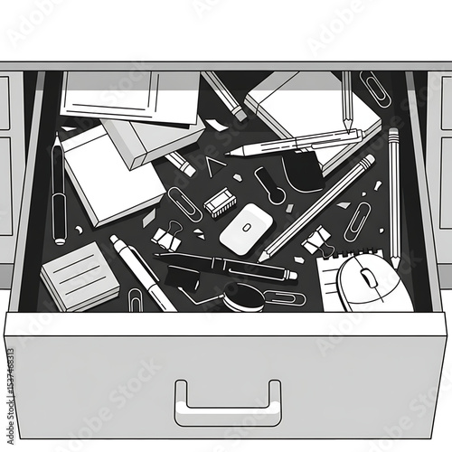 A drawer filled with tangled electronic cables and chargers, symbolizing clutter or disorganization.