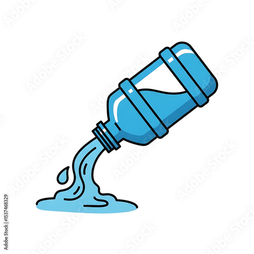 Spilled water bottle, representing accidents, carelessness, or liquid damage risk.