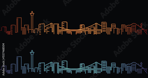Busan Neon Style Simple Skyline on Dark Background
