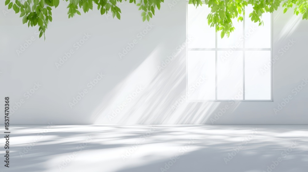 Obraz premium Bright and Spacious Empty Interior Space with Sunlight and Shadows for Home Design Background Use