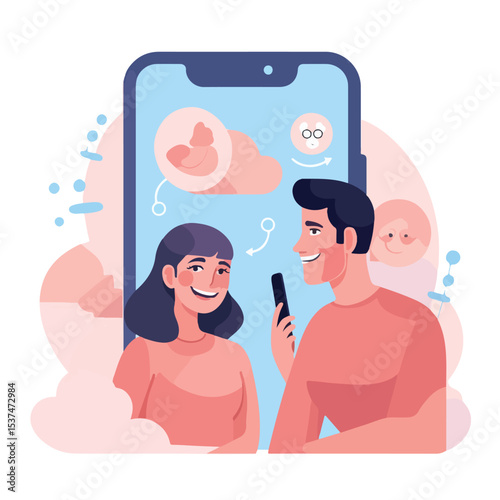 Professional Vector Illustration of Man and Woman Characters in Videocall Meeting