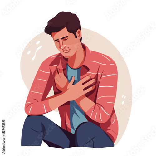 Illustration of Man with Chest Pain, displaying COVID-19 Symptoms in Vector Format