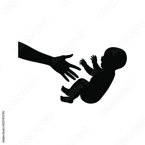 Silhouette of a Baby Reaching for a Hand  Adoption Childcare Parenting
