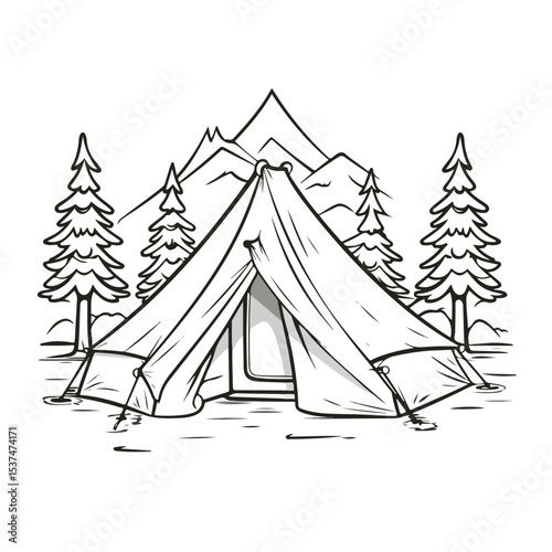 Professional Outline of Tent Equipment for Camping Activities Illustration