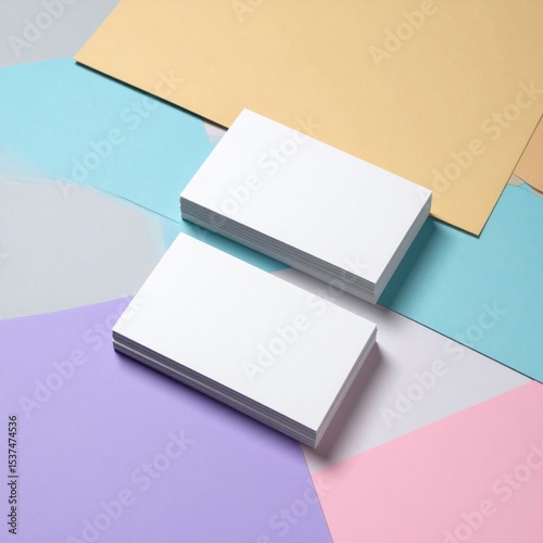Blank White Business Cards Mockup on Pastel Background
